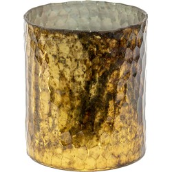 Clayre & Eef Theelichthouder  Ø 11x13 cm Goudkleurig Bruin Glas Rond Waxinelichthouder