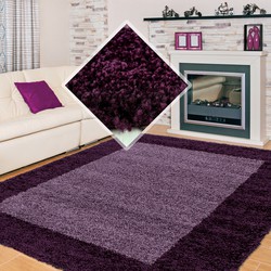 Tapijtenloods Basic Shaggy Kader vloerkleed Paars Hoogpolig- 60x110 CM