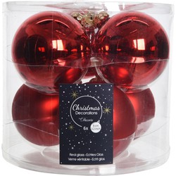 Kerstboomversiering kerst rode kerstballen van glas 8 cm 6 stuks - Kerstbal