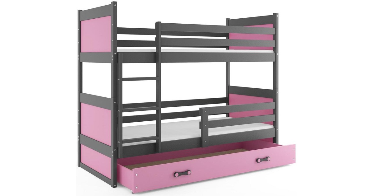 Antraciet Massief Houten Stapelbed – Inclusief 2 Gratis Matrassen & Bedbodems – 80 x 160 cm – Stapelbed 2 personen - ´Massive Life Pink©’