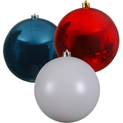 3x stuks grote kerstballen van 20 cm glans van kunststof rood blauw en wit - Kerstbal