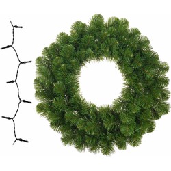 Groene kerstkrans/dennenkrans/deurkrans 45 cm inclusief gekleurde verlichting - Kerstkransen