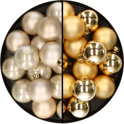 32x stuks kunststof kerstballen mix van champagne en goud 4 cm - Kerstbal