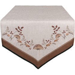 Clayre & Eef Tafelloper 50x160 cm Beige Katoen Paddenstoelen Tafelkleed