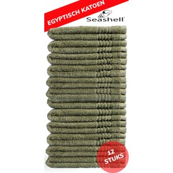 Seashell Gastendoekjes - 12 stuks - 100% Egyptisch Katoen - zware kwaliteit - 30x50 - oud groen