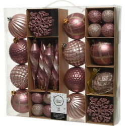 50x Kunststof kerstballen mix roze 4-8-15 cm kerstboom versiering/decoratie - Kerstbal