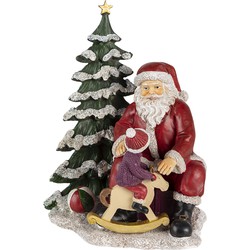 Clayre & Eef Beeld Kerstman 16x13x22 cm Rood Groen Polyresin Kerstdecoratie