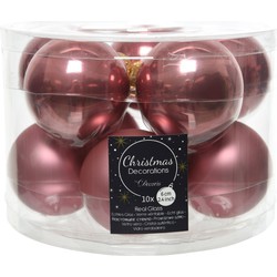 Kerstballen glas emaille-mat dia 6 cm veloursroze