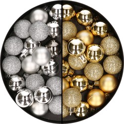 Kleine kunststof kerstversiering 40x stuks set en 3 cm kerstballen in het goud en zilver - Kerstbal