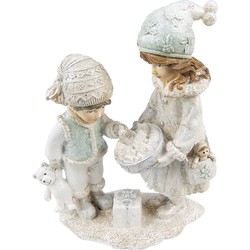 Clayre & Eef Beeld Kinderen 19 cm Beige Kunststof Kerstdecoratie Beeld decoratie Decoratieve Accessoires