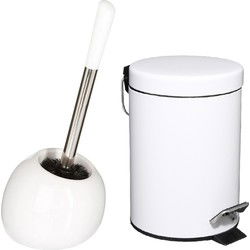 5Five Toilet accessoires set - WC-borstel/pedaalemmer 3L - wit - Badkameraccessoireset