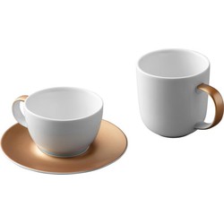 Driedelige koffie- en theeset, Wit/Goud - Porselein - BergHOFF|Gem Line