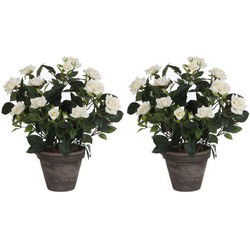 2x Witte rozen kunstplanten 33 cm met pot stan grey - Kunstplanten