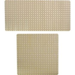 MSV Douche/bad anti-slip matten set badkamer - rubber - 2x stuks - beige - 2 formaten - Badmatjes