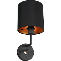 Mexlite wandlamp Noor - zwart - metaal - 18 cm - Ingebouwde LED-module en E27 fitting - 1562ZW