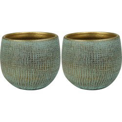 Steege Plantenpot - 2x - moderne look - shiny blauw - 15 x 13 cm - Plantenpotten