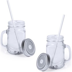 20x stuks Drink potjes van glas Mason Jar zilvergrijze deksel 500 ml - Drinkbekers