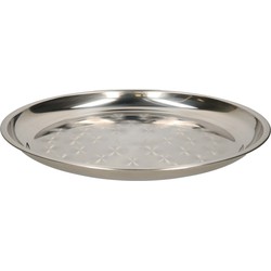 B-Home serveerschaal/dienblad - plat - rond - zilver - rvs - dia 40 cm - voedsel serveren - Serveerschalen