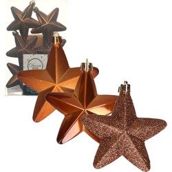 6x stuks kunststof sterren kersthangers kaneel bruin 7 cm - Kersthangers