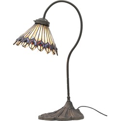 LumiLamp Tiffany Tafellamp  Ø 20x51 cm  Bruin Beige Metaal Glas Tiffany Bureaulamp