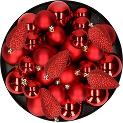 Kerstversiering kunststof kerstballen rood 6-8-10 cm pakket van 50x stuks - Kerstbal