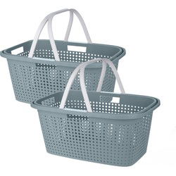 Wasmand met hengsel - 2x - 38 liter - 60 cm - groen/wit - Draagwasmand - Wasmanden