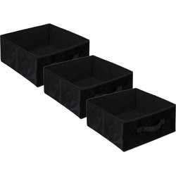Set van 3x stuks opbergmand/kastmand 14 liter zwart polyester 31 x 31 x 15 cm - Opbergmanden