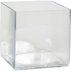 Lage glazen vaas transparant vierkant glas 20 x 20 x 20 cm - Vazen