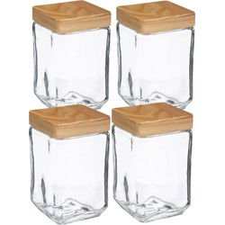 5Five voedsel/spullen voorraadpot - 4x - Glas/hout - 1700 ml - Voorraadpot