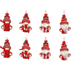 8x stuks kunststof kersthangers kerstpoppetjes/kerstmannetjes 8 cm kerstornamenten - Kersthangers