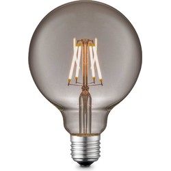 Edison Vintage LED filament lichtbron Globe - Rook - G95 Deco - Retro LED lamp - 9.5/9.5/13.5cm - geschikt voor E27 fitting - Dimbaar - 6W 160lm 1800K - warm wit licht