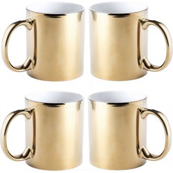 8x stuks koffiemok/drinkbeker goud metallic keramiek 350 ml - Bekers