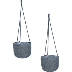 Set van 2x stuks hangende plantenpot/bloempot van jute/zeegras diameter 19 cm en hoogte 17 cm grijs - Plantenpotten