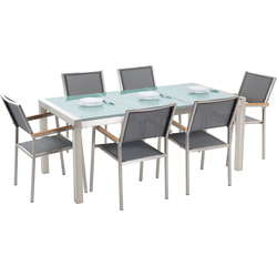 GROSSETO  - Tuinset voor 6 driedelig - Zilver/Grijs - Veiligheidsglas