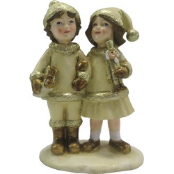 Clayre & Eef Beeld Kinderen 15 cm Beige Goudkleurig Kunststof Kerstdecoratie Beeld decoratie Decoratieve Accessoires