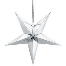 Partydeco Kerstster - zilver - 45 cm - decoratie ster -karton -lampion - Kerststerren