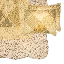 Clayre & Eef Bedsprei Groen Beige Polyester