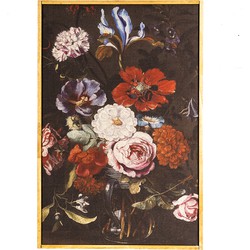 Clayre & Eef Schilderij  40x60 cm Zwart Rood Hout Textiel Rechthoek Bloemen Muurdecoratie