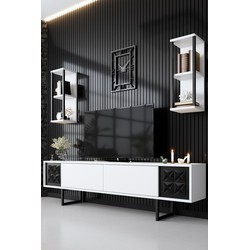 TV Meubel Set Black Line Wit Zwart Melamine 180x48x30 cm