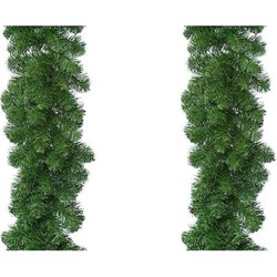 2x Groene dennenslingers kerstslingers 270 cm - Kerstslingers