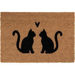 Clayre & Eef Deurmat 60x40 cm Bruin Kokosvezel PVC Katten