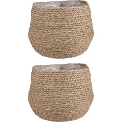 2x stuks naturel beige rotan planten pot mand van gedraaid jute/riet H24 en D26 cm - Plantenpotten