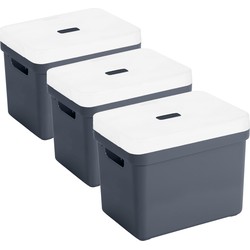 3x stuks opbergboxen/opbergmanden donkerblauw van 18 liter kunststof met transparante deksel - Opbergbox