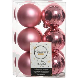 24x stuks kunststof kerstballen lippenstift roze 6 cm glans/mat - Kerstbal