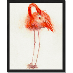 Flamingo - Fotoprint in houten frame - 40 X 50 X 2,5 cm