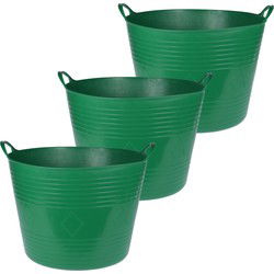 Flexibele emmer - 3x - donkergroen - 40 liter - kunststof - 45 x 37 cm - Wasmanden