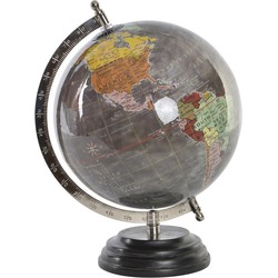 Items Deco Wereldbol/globe op voet - kunststof - grijs - home decoratie artikel - D20 x H28 cm - Wereldbollen