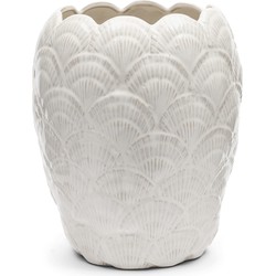 Riviera Maison Vaas Wit Aardewerk bloemenvaas - Shell grote vaas kermiek met schelpen print