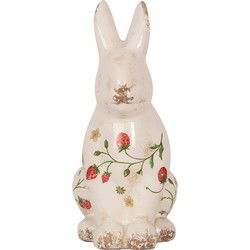 Clayre & Eef Decoratie Beeld Konijn Beige Keramiek Aardbeien