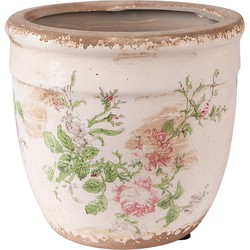 Clayre & Eef Bloempot  Ø 15x14 cm Roze Beige Keramiek Bloemen Bloempot binnen